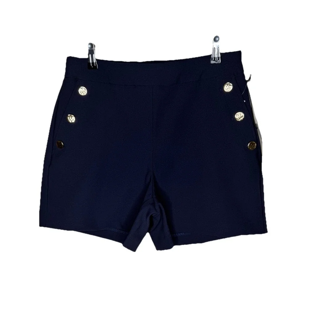 NWOT Rachel Zoe‎ Navy Blue Sailor Shorts Solid Button Accents Flat Front Size 8